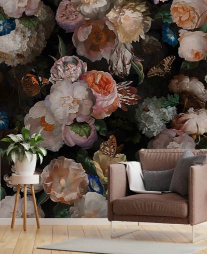 antique effect sepia toned floral wallpaper