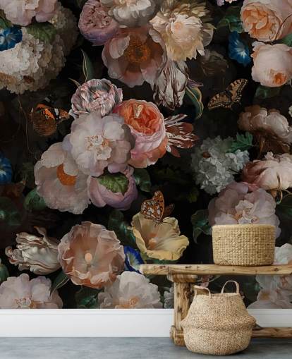 antique effect sepia toned floral wallpaper