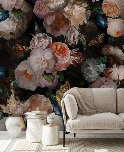 efeito antigo papel de parede floral em tons sépia