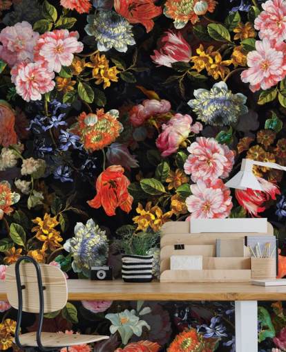 mix van kleurrijke bloemen behang