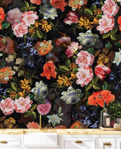 mix van kleurrijke bloemen behang
