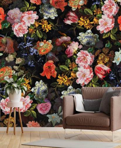 papel pintado mezcla de flores de colores