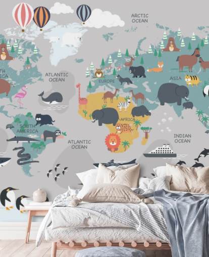 childrens animal map wallpaper