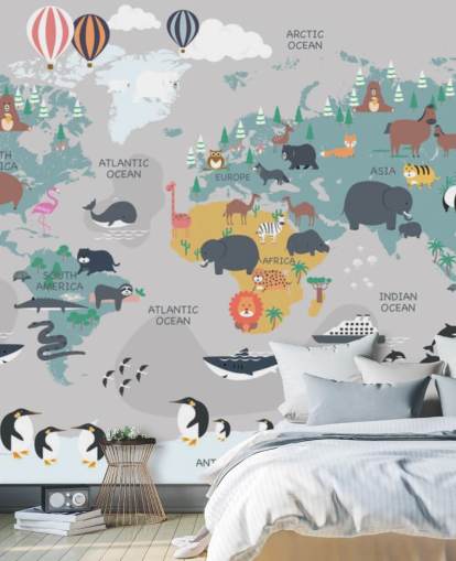 childrens animal map wallpaper