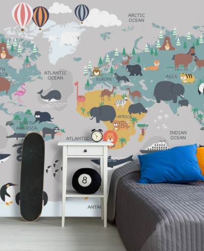 carta da parati con mappa animale per bambini