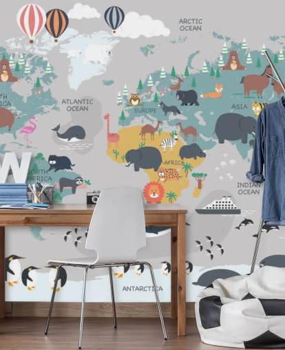 childrens animal map wallpaper