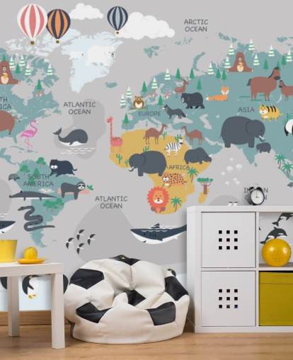 childrens animal map wallpaper