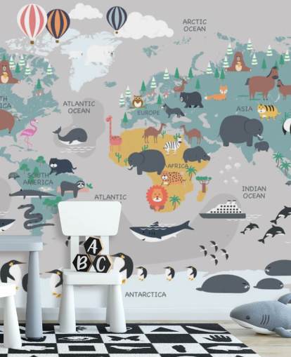 carta da parati con mappa animale per bambini carta da parati con mappa animale per bambini