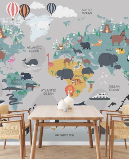 childrens animal map wallpaper