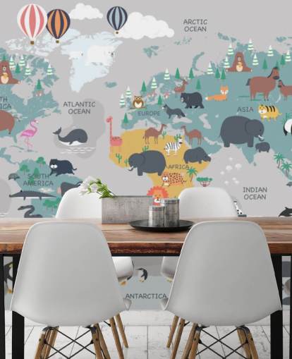 childrens animal map wallpaper