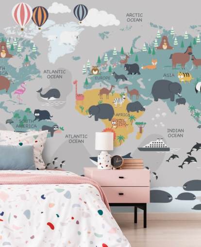 papel de parede do mapa animal infantil papel de parede do mapa animal infantil