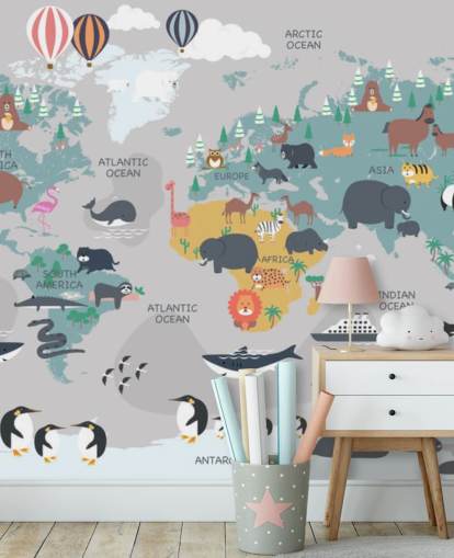 kinder dieren kaart behang