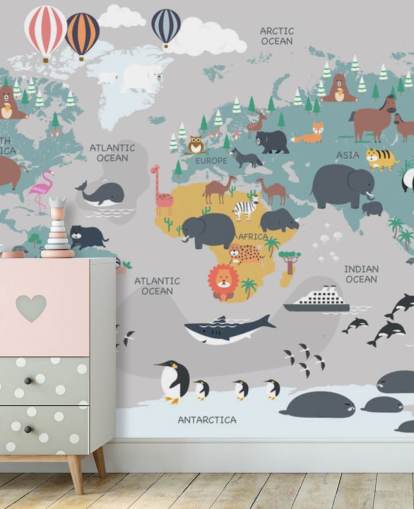 kinder dieren kaart behang