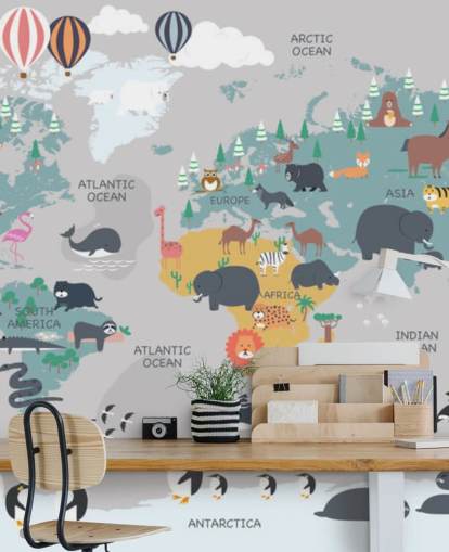 childrens animal map wallpaper