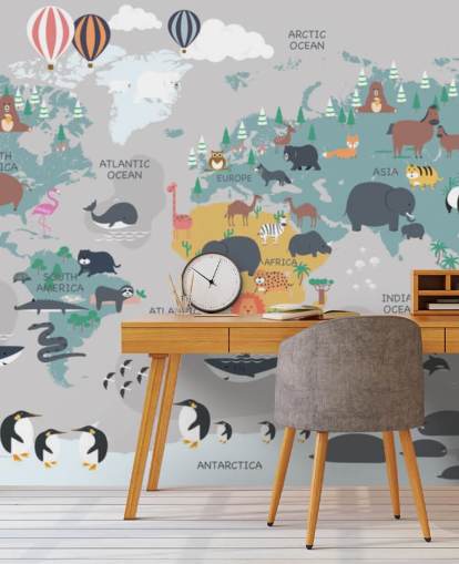 childrens animal map wallpaper