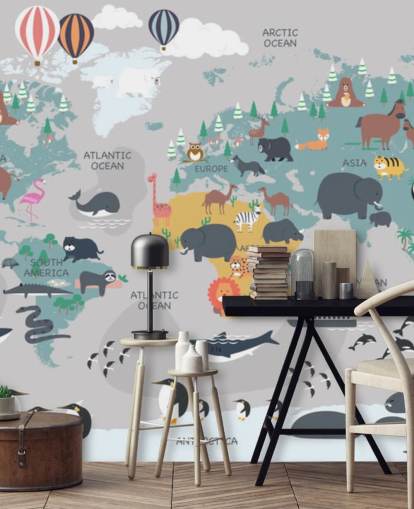 carta da parati con mappa animale per bambini