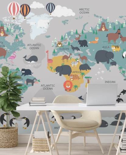 papel tapiz de mapa de animales para niños