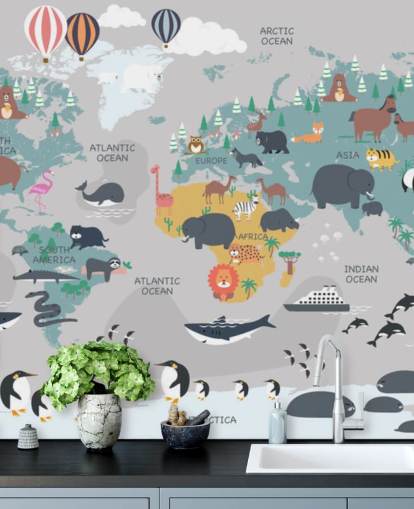 childrens animal map wallpaper