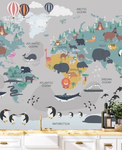 childrens animal map wallpaper childrens animal map wallpaper