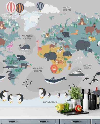 childrens animal map wallpaper