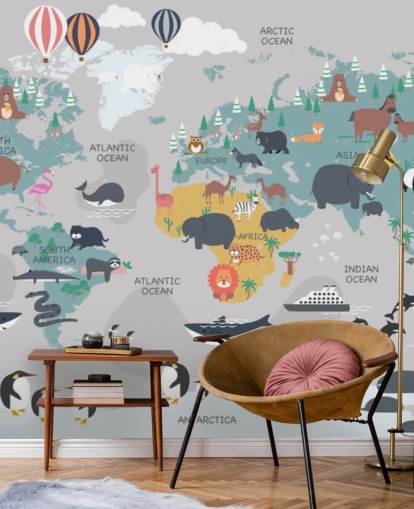 childrens animal map wallpaper