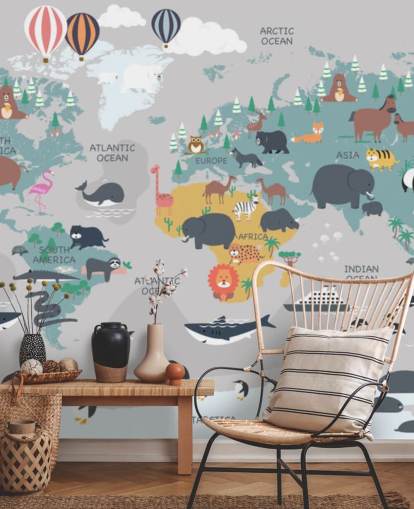 papel tapiz de mapa de animales para niños