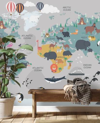 papel tapiz de mapa de animales para niños