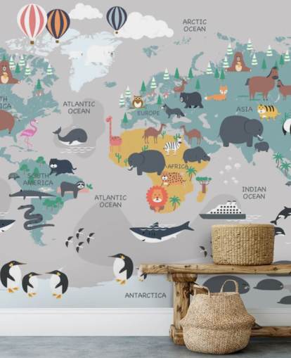childrens animal map wallpaper