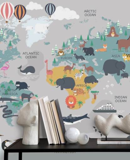 carta da parati con mappa animale per bambini
