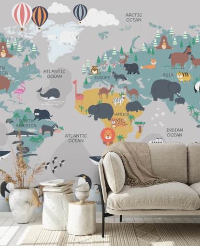 childrens animal map wallpaper