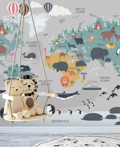kinder dieren kaart behang