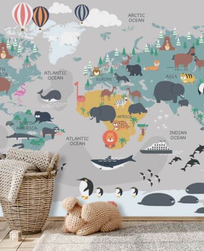 childrens animal map wallpaper childrens animal map wallpaper