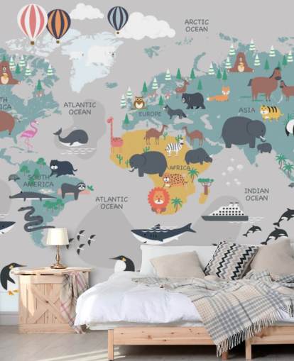 papel de parede do mapa animal infantil