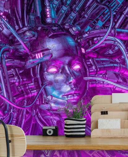 paarse robot vrouw behang