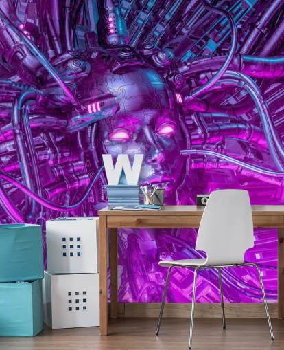 papel de parede roxo mulher robô