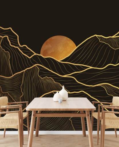 musta ja kulta Mountain Line Art tapetti musta ja kulta Mountain Line Art tapetti