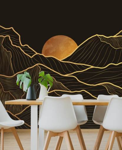 papel pintado de línea de montaña negra y dorada