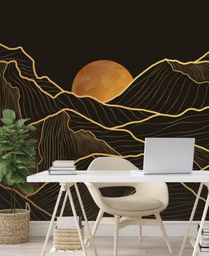 zwart en goud berglijn kunst behang zwart en goud berglijn kunst behang