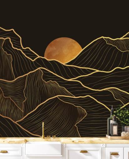 papel de parede preto e dourado da linha da montanha