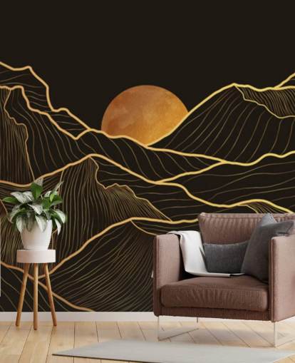 musta ja kulta Mountain Line Art tapetti musta ja kulta Mountain Line Art tapetti