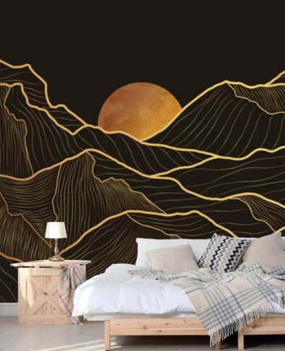 carta da parati nera e oro con linee di montagna