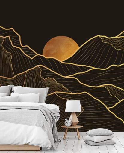 sort og guld bjerg linje kunst tapet sort og guld bjerg linje kunst tapet