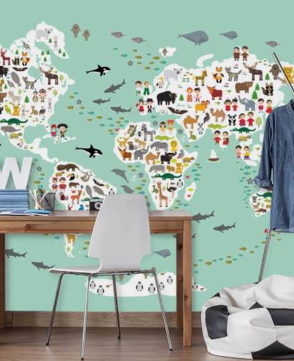 papel de parede do mapa do mundo animal verde menta papel de parede do mapa do mundo animal verde menta