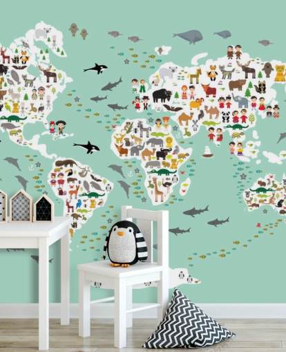 papier peint carte du monde animal vert menthe papier peint carte du monde animal vert menthe
