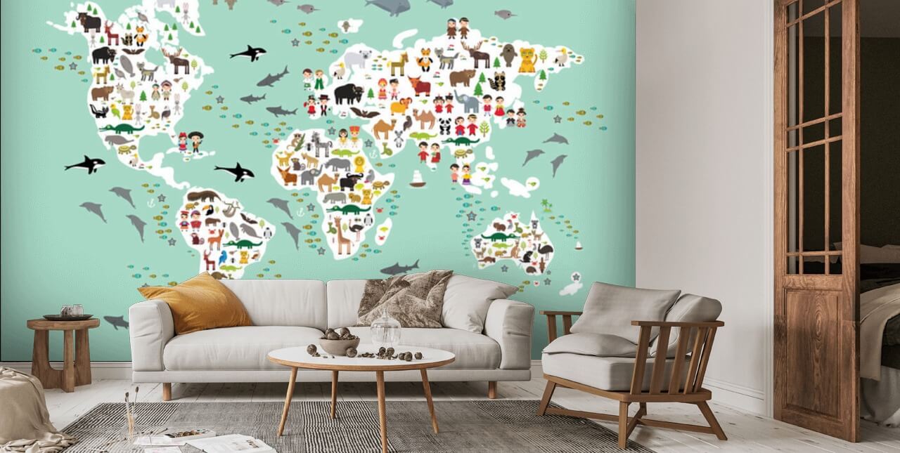 Mint Green Kids Map Wallpaper Wallsauce NZ