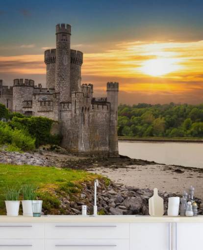 mural de papel pintado de puesta de sol en Irlanda llamado Observatorio del Castillo de Blackrock para dormitorios, oficinas en casa y más