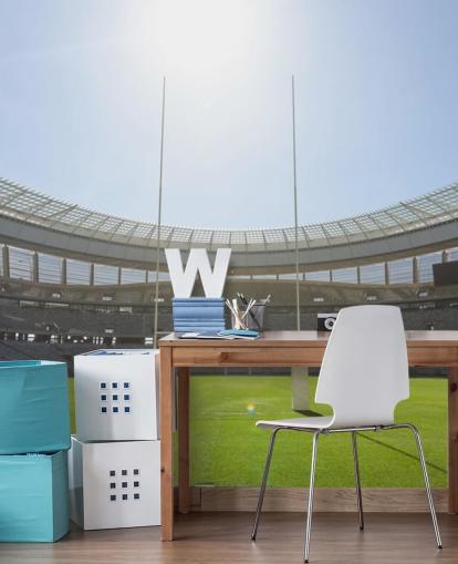 mural de papel de parede de rugby personalizado brilhante chamado Sunny Rugby Stadium para o quarto do menino