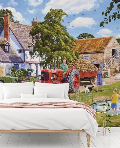 farmyard with geese and ducks wallpaper