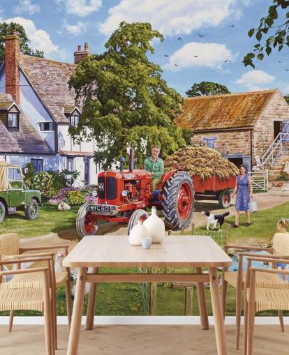 farmyard with geese and ducks wallpaper