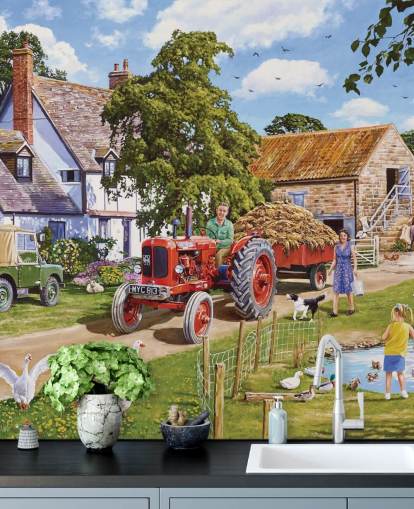 farmyard with geese and ducks wallpaper